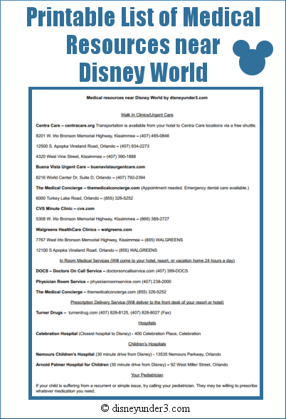 Disney Medical Resource List